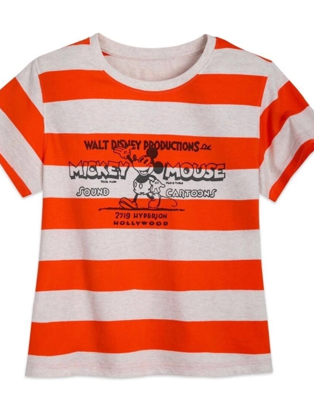 Disney 100 Mickey Mouse Striped Graphic Tee Orange White Size XS